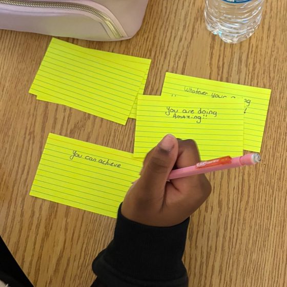 SSMV partnered with English students in the Frankfort-Schuyler School District to write positive, encouraging notecards for students and staff.